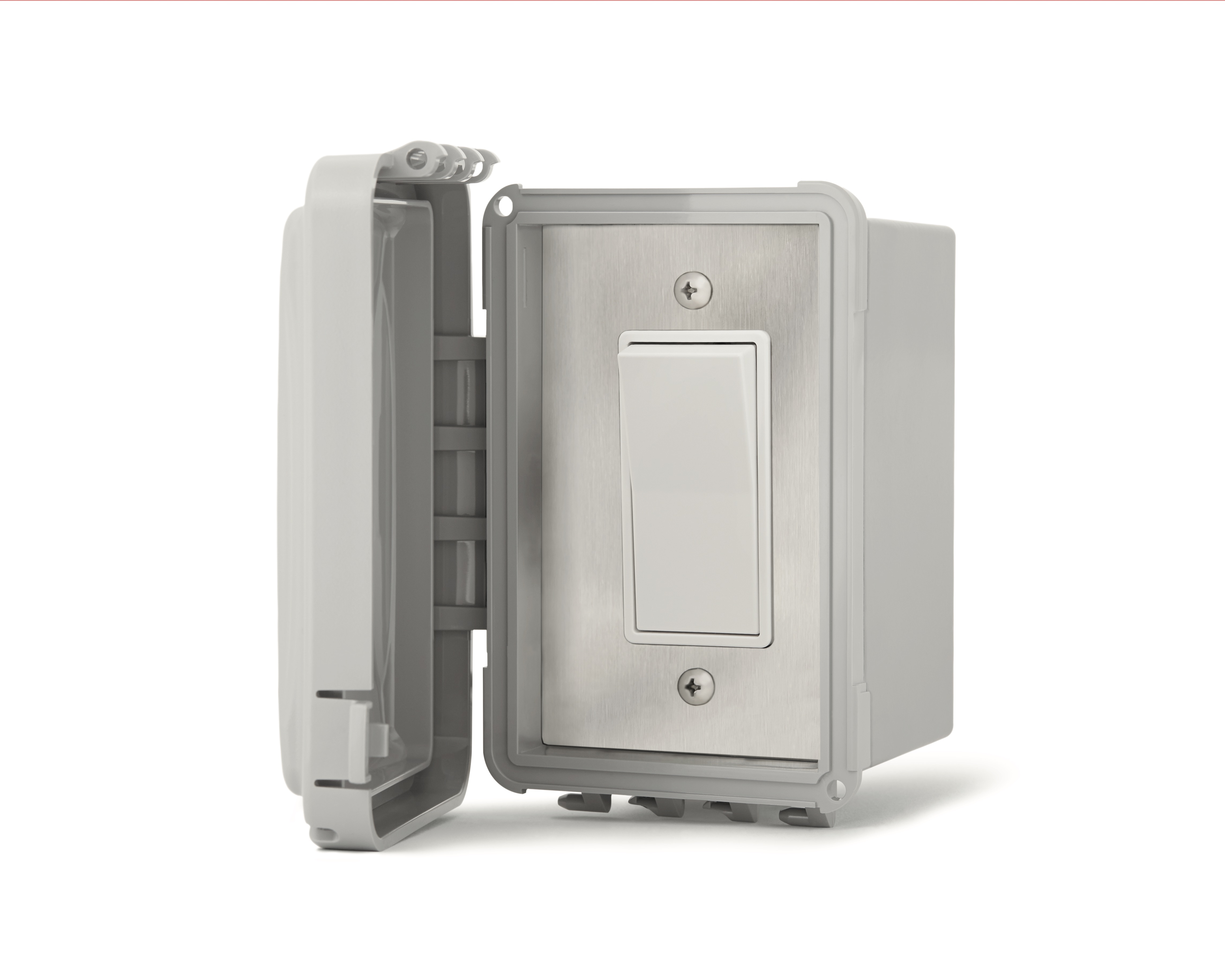 Flush-Mounted Combo Switch + Socket, IP44 Rated, 250V, Gray, For Wet Rooms & Bathrooms